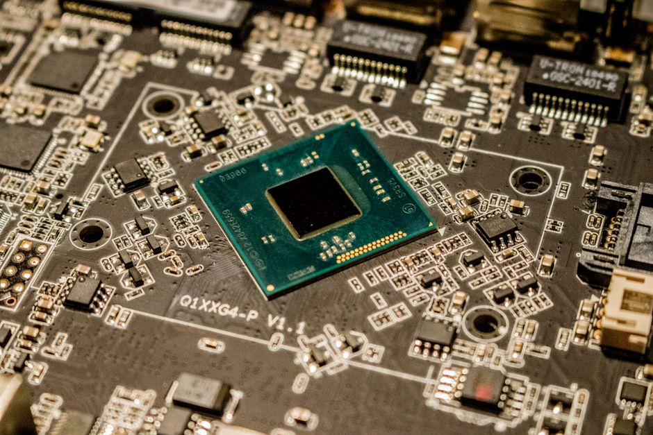 computer chip circuit board close up