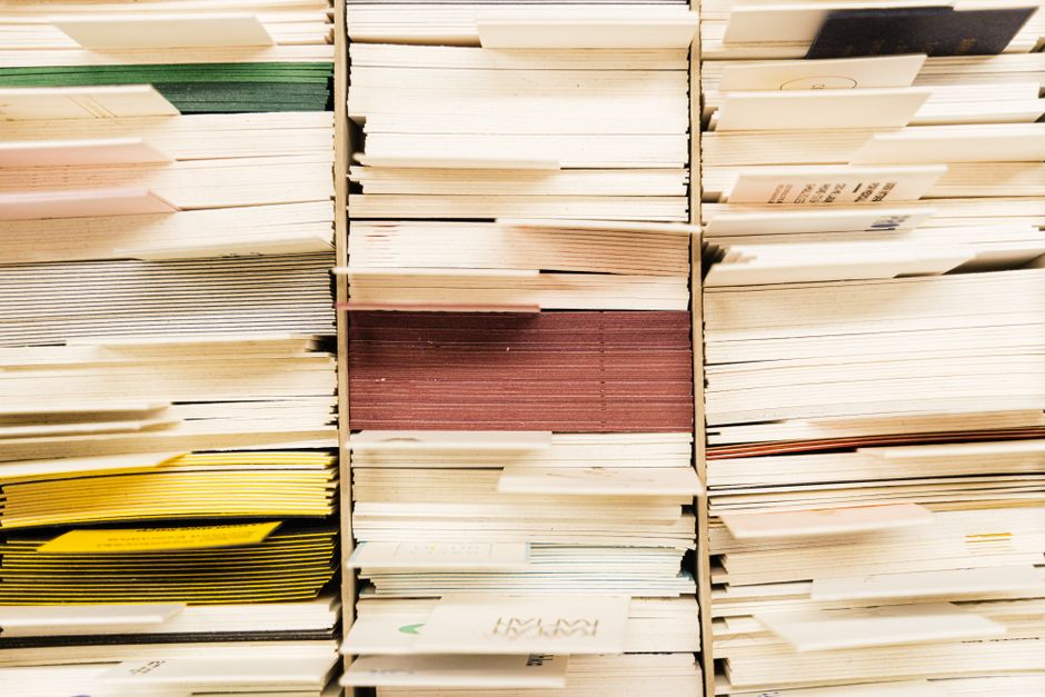 stack of sorted index cards