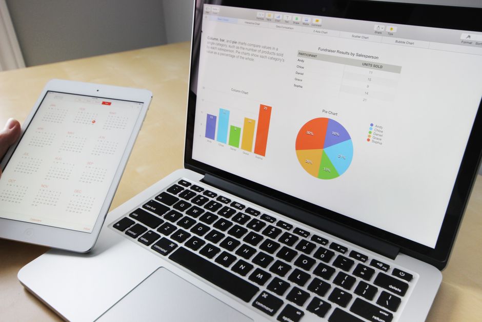 bar chart on laptop screen