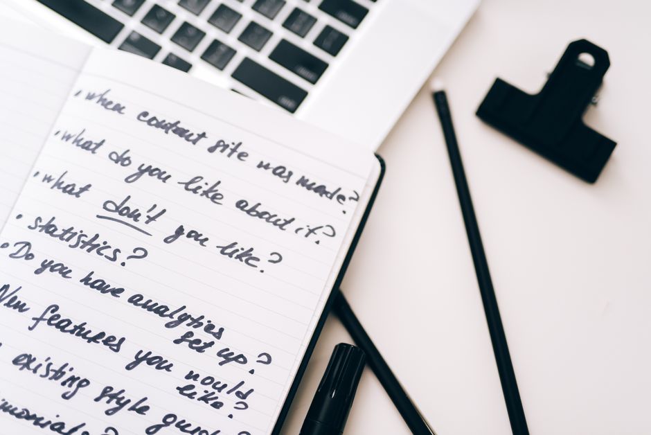notebook with handwritten word lists