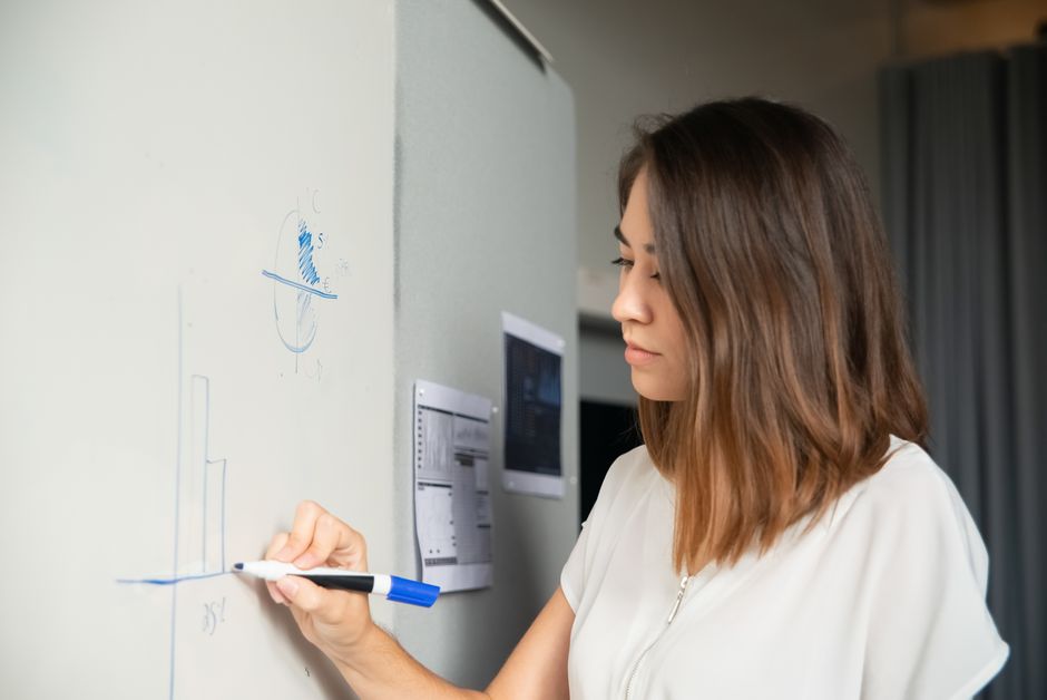 whiteboard with training graph sketch