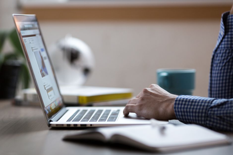 person reading laptop screen job listing