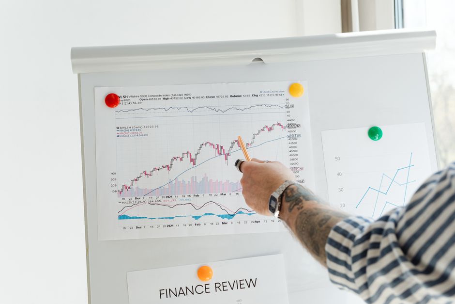 whiteboard with line graph forecast
