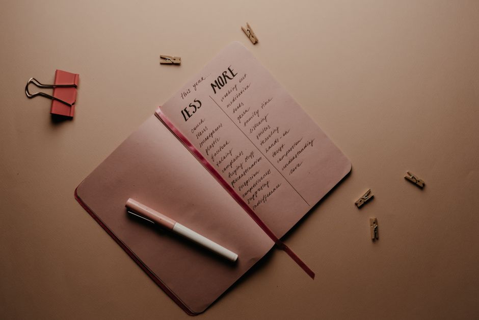 open notebook with handwritten word list