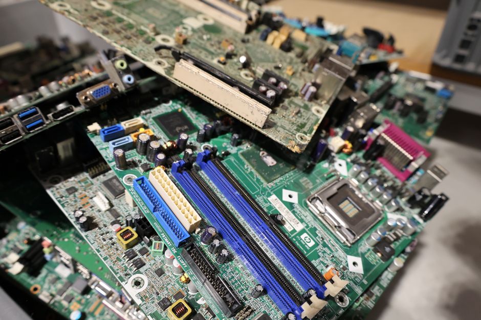 stacked circuit boards close up