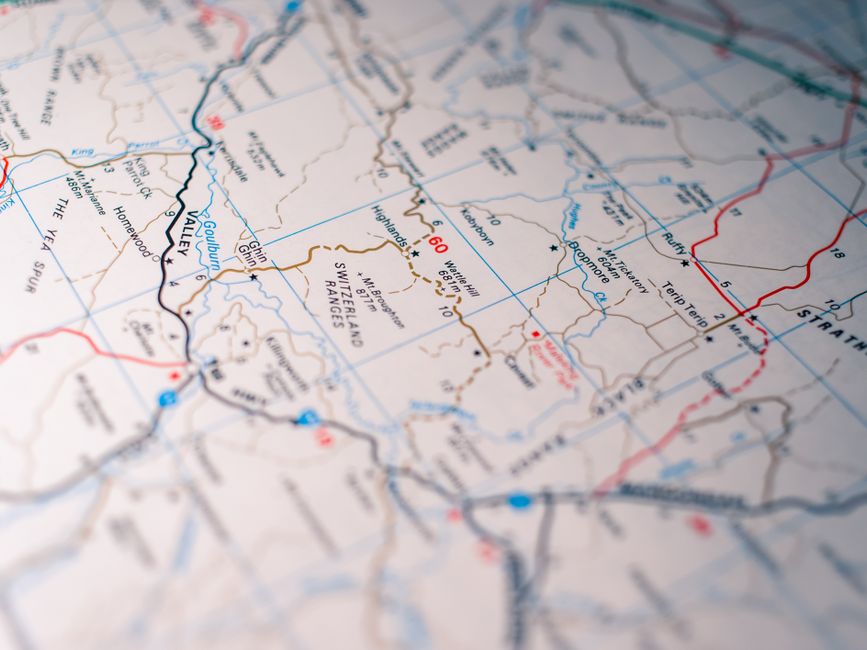 road map with highlighted routes