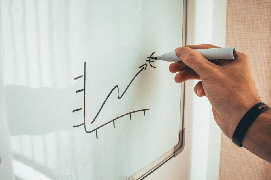whiteboard with statistics diagram