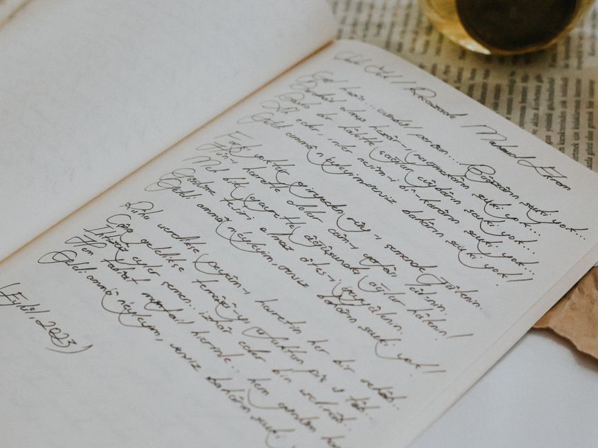 handwritten grammar rules notebook