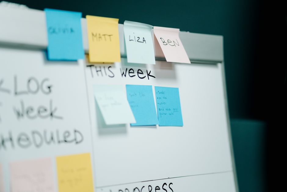 sticky notes on whiteboard checklist